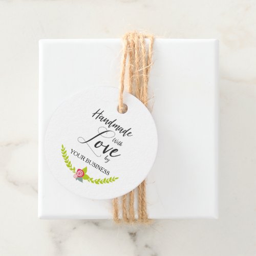 Handmade with Love Quote with Floral Design Favor Tags