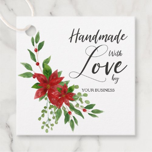 Handmade with Love Quote with Poinsettias Favor Tags