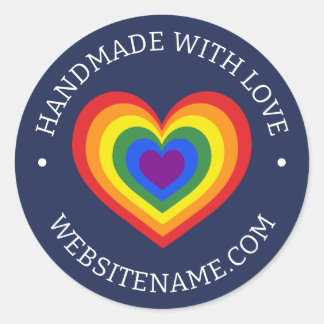 Handmade With Love Rainbow Heart Your Website Navy Classic Round Sticker
