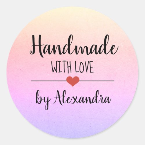 Handmade with love rainbow script  classic round sticker