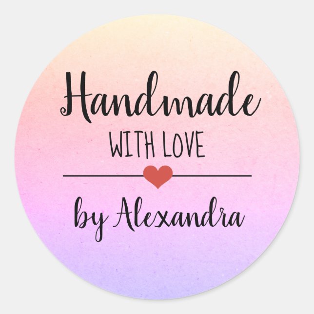 Handmade with love rainbow script  classic round sticker (Front)