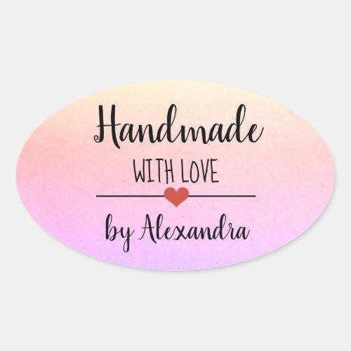Handmade with love rainbow script custom   oval sticker