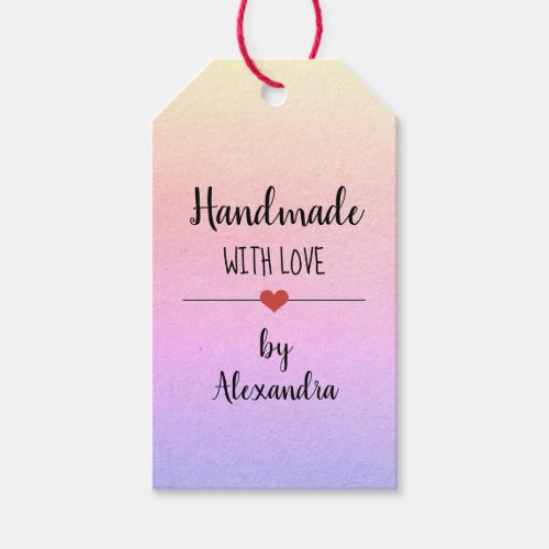 Handmade with love rainbow script name gift tags
