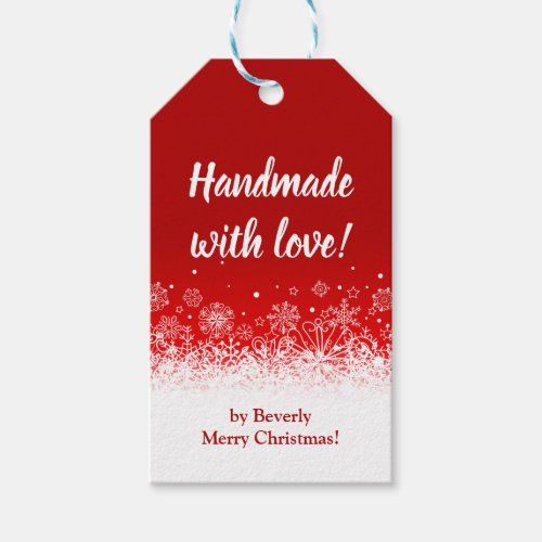 Handmade With Love Red Christmas Snowflake Gift Tags