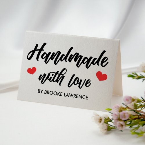Handmade with Love Red Hearts _ Care Instructions Business Card