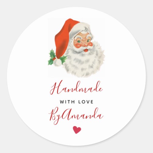 Handmade with Love Retro Vintage Santa Claus Classic Round Sticker