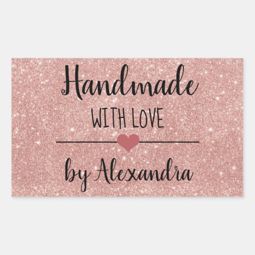 Handmade with love rose gold glitter script  rectangular sticker