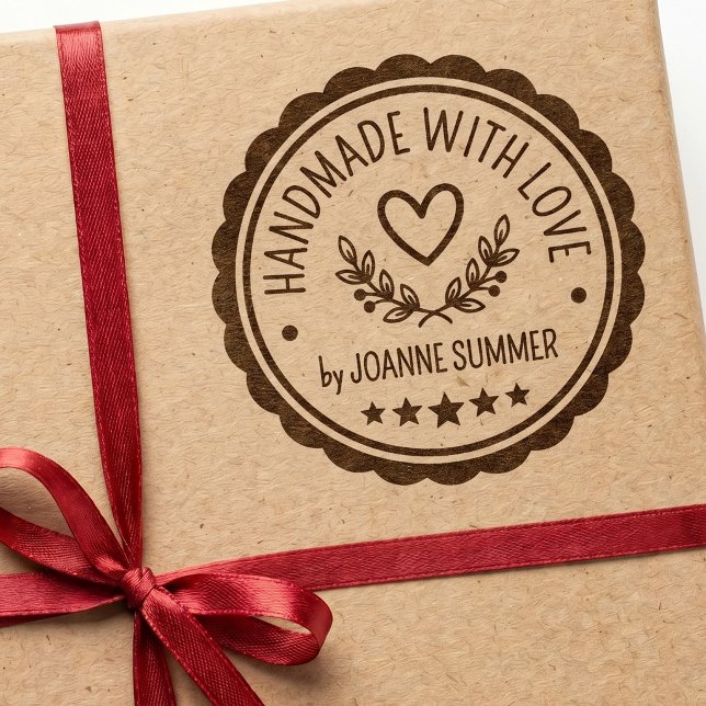 Handmade With Love. Round DIY Package Branding Rubber Stamp (Creator Uploaded)