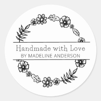 Handmade with Love Round Floral Classic Round Sticker