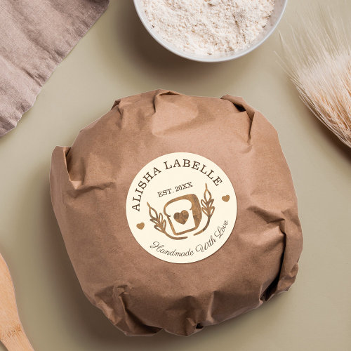 Handmade With Love Rustic Bakery Loaf Of Bread Classic Round Sticker