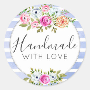 Handmade With Love Rustic Floral Watercolor Modern Classic Round Sticker