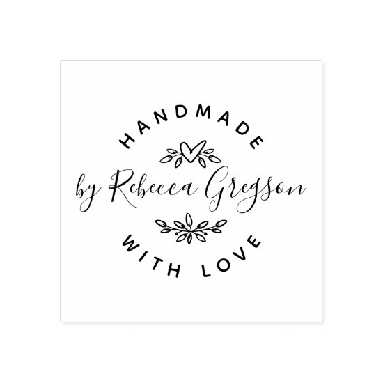Handmade With Love | Rustic Heart & Leaves Wreath Rubber Stamp