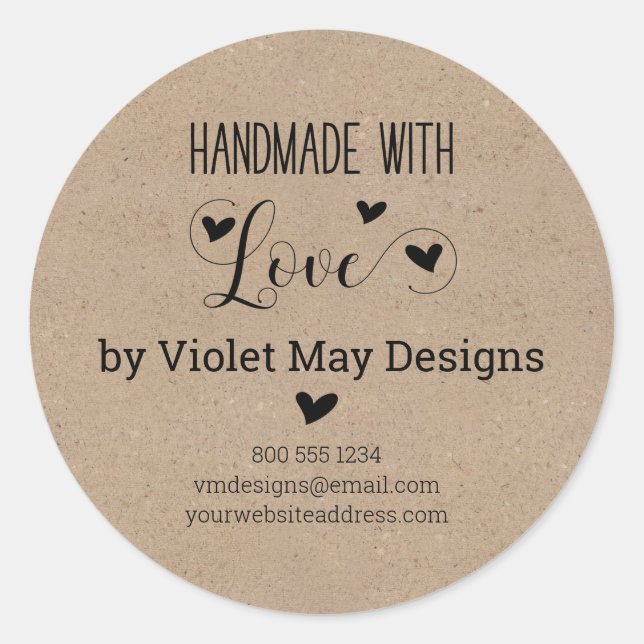 Handmade with Love Rustic Kraft Look Custom Labels (Front)