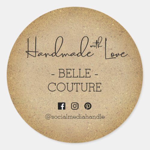 Handmade with Love Rustic Ombre Kraft Look Custom Classic Round Sticker