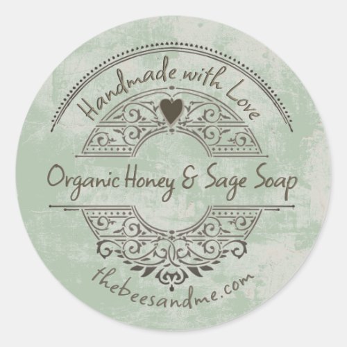 Handmade With Love Rustic Soap Heart Grunge Sage Classic Round Sticker