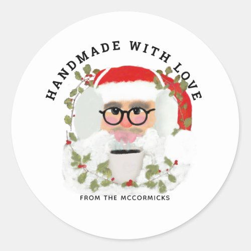 Handmade With Love Santa Christmas Classic Round Sticker