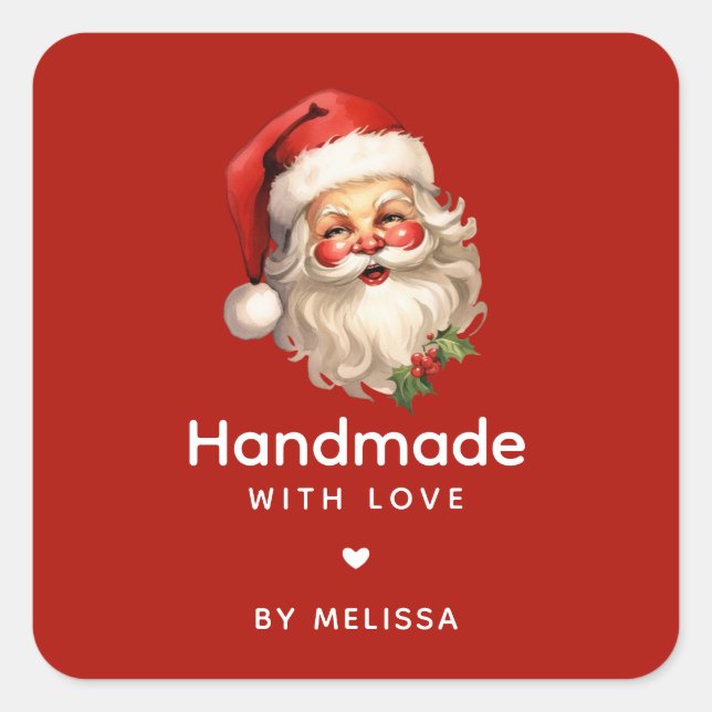 Handmade with Love Santa Claus Retro Christmas Square Sticker (Front)