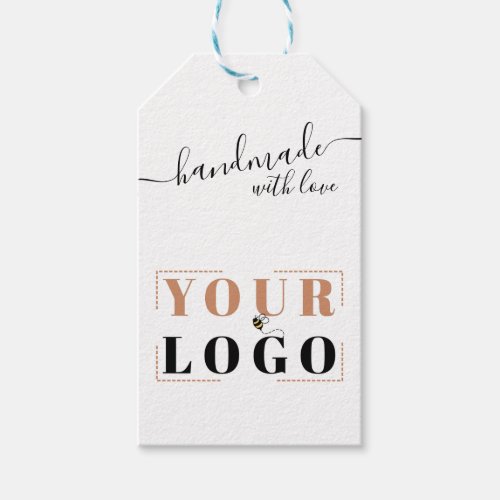 Handmade with Love Script  Add Your Logo Gift Tag