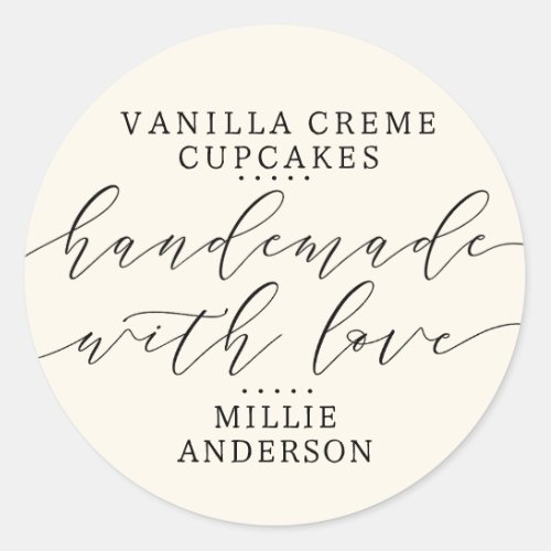Handmade with Love Script Business  Ecru Cream Classic Round Sticker