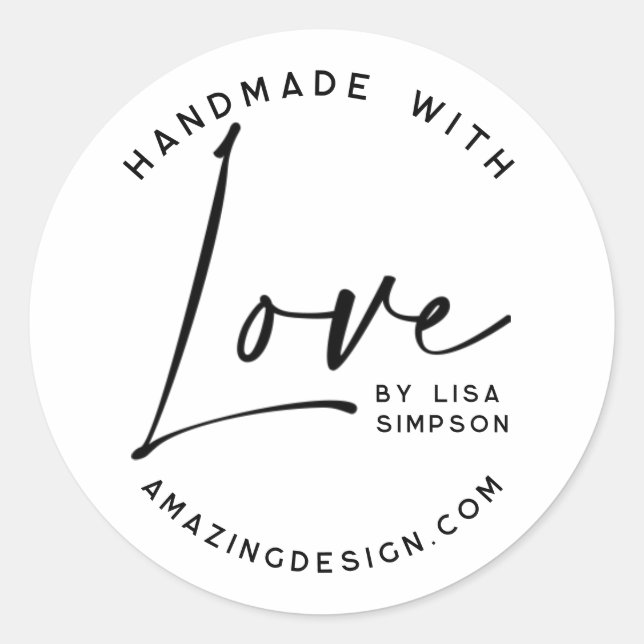 Handmade with love script classic round sticker (Front)