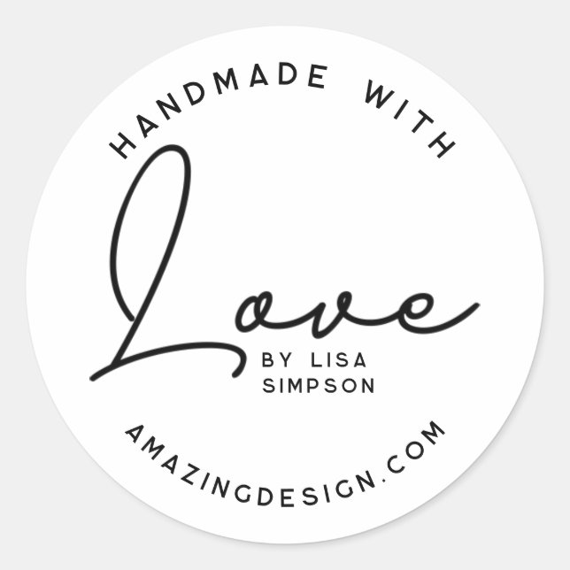 Handmade with love script classic round sticker (Front)