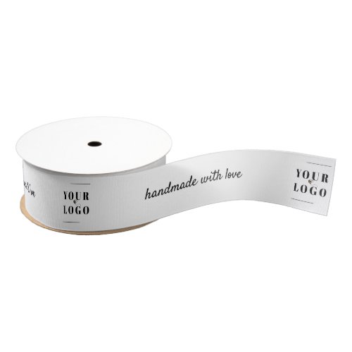 Handmade with Love Script Company Logo White Grosgrain Ribbon