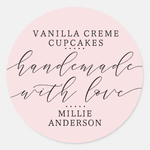 Handmade with Love Script Heart Business  Pink  Classic Round Sticker