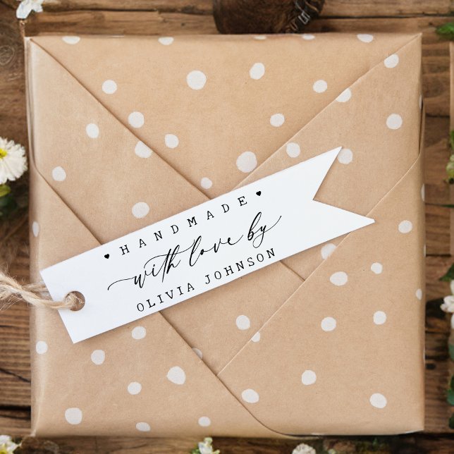 Handmade with Love Script Heart Personalized  Rubber Stamp (Creator Uploaded)