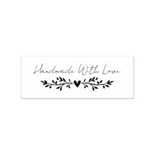 Handmade With Love Script Leaves Rubber Stamp