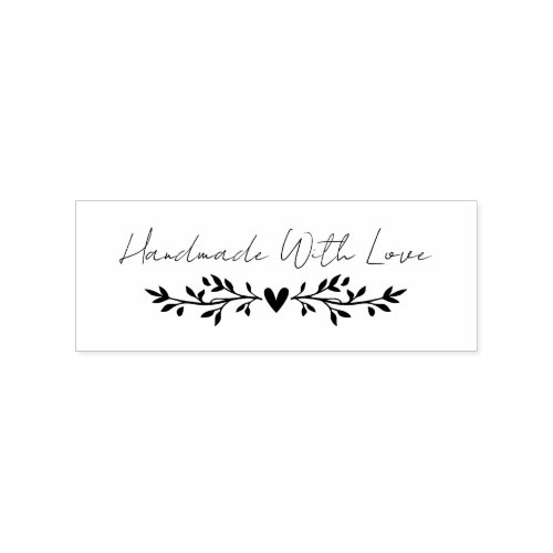 Handmade With Love Script Leaves Rubber Stamp