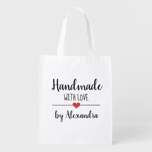 Handmade with love script name grocery bag