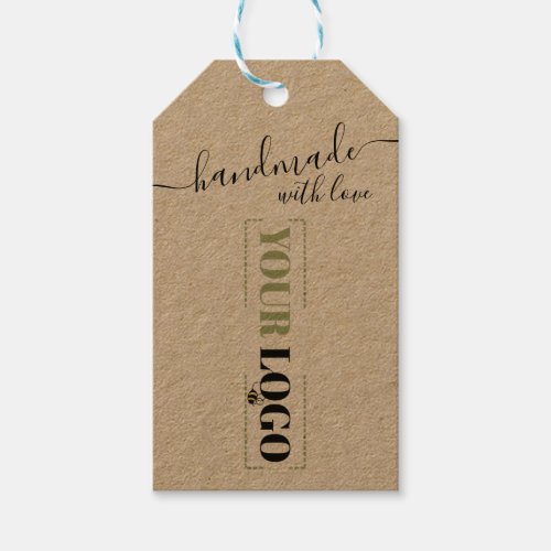 Handmade with Love Script Your Business Logo Kraft Gift Tags
