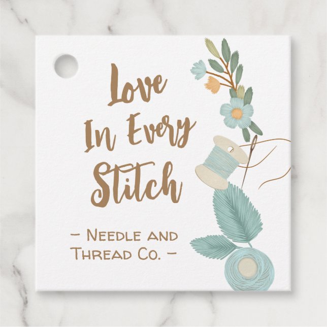 Handmade With Love Sewing Embroidered Flower Tag (Front)