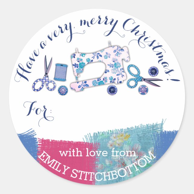 Handmade with love sewing machine Christmas label (Front)