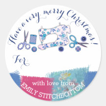 Handmade with love sewing machine Christmas label