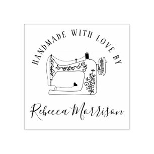 Handmade With Love   Sewing Machine & Custom Name Rubber Stamp