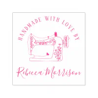 Personalized Sewing Rubber Stamp, Handmade with Love Custom Stamp