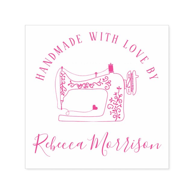 Handmade With Love | Sewing Machine & Custom Name Self-inking Stamp (Design)