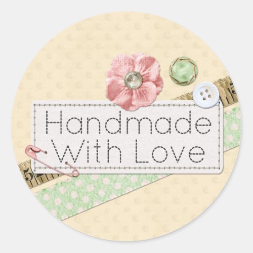 Handmade With Love Sewing Stitches  Buttons Classic Round Sticker