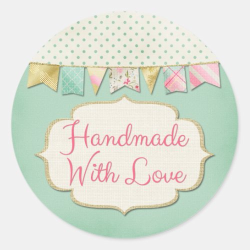 Handmade With Love Shabby Chic Boutique Bunting Classic Round Sticker