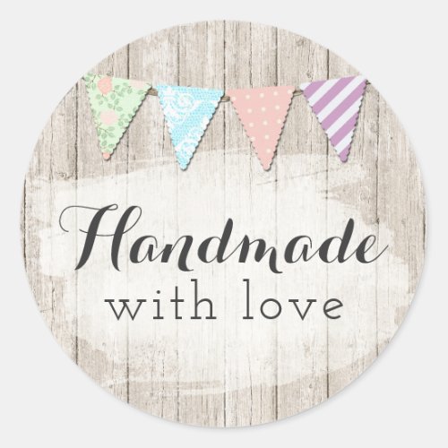 Handmade With Love Shabby Chic Rustic Bunting Classic Round Sticker