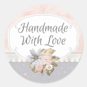 Handmade With Love Shabby Chic Rustic Floral Pink Classic Round Sticker