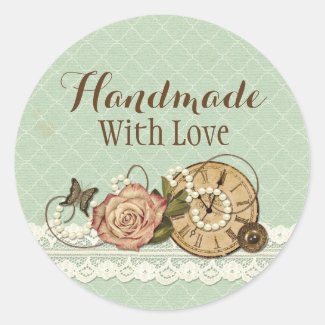Handmade With Love Shabby Chic Rustic Jewelry Classic Round Sticker