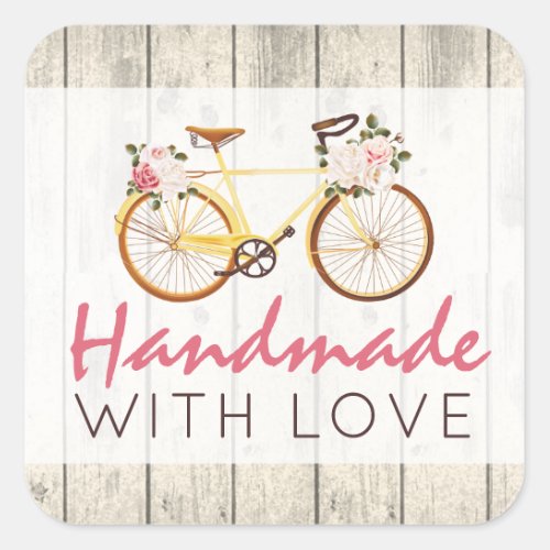 Handmade With Love Shabby Chic Vintage Bicycle Square Sticker