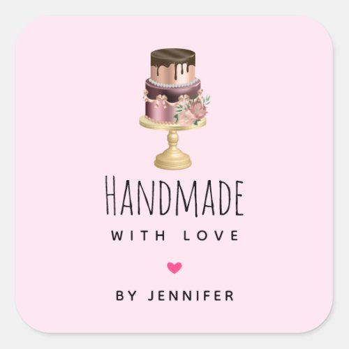 Handmade with Love Shiny Glam Party Cake Square Sticker