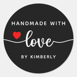 Handmade with Love Simple Black  Classic Round Sticker