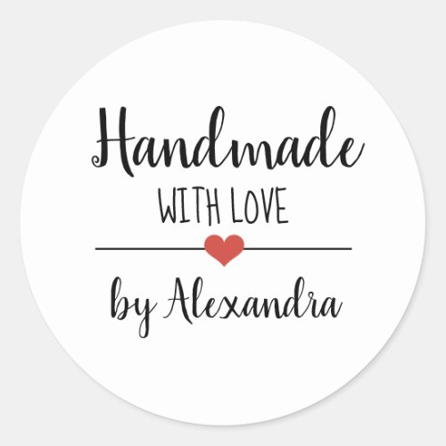 Handmade with love simple script personalized classic round sticker