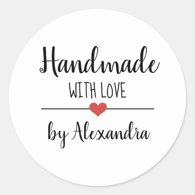 Handmade with love simple script personalized classic round sticker (Front)