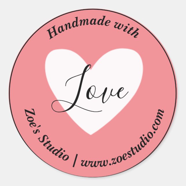 Handmade with Love, Simple Small Business Classic Round Sticker (Front)