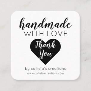 Handmade With Love Simple White Black Heart Square Business Card
